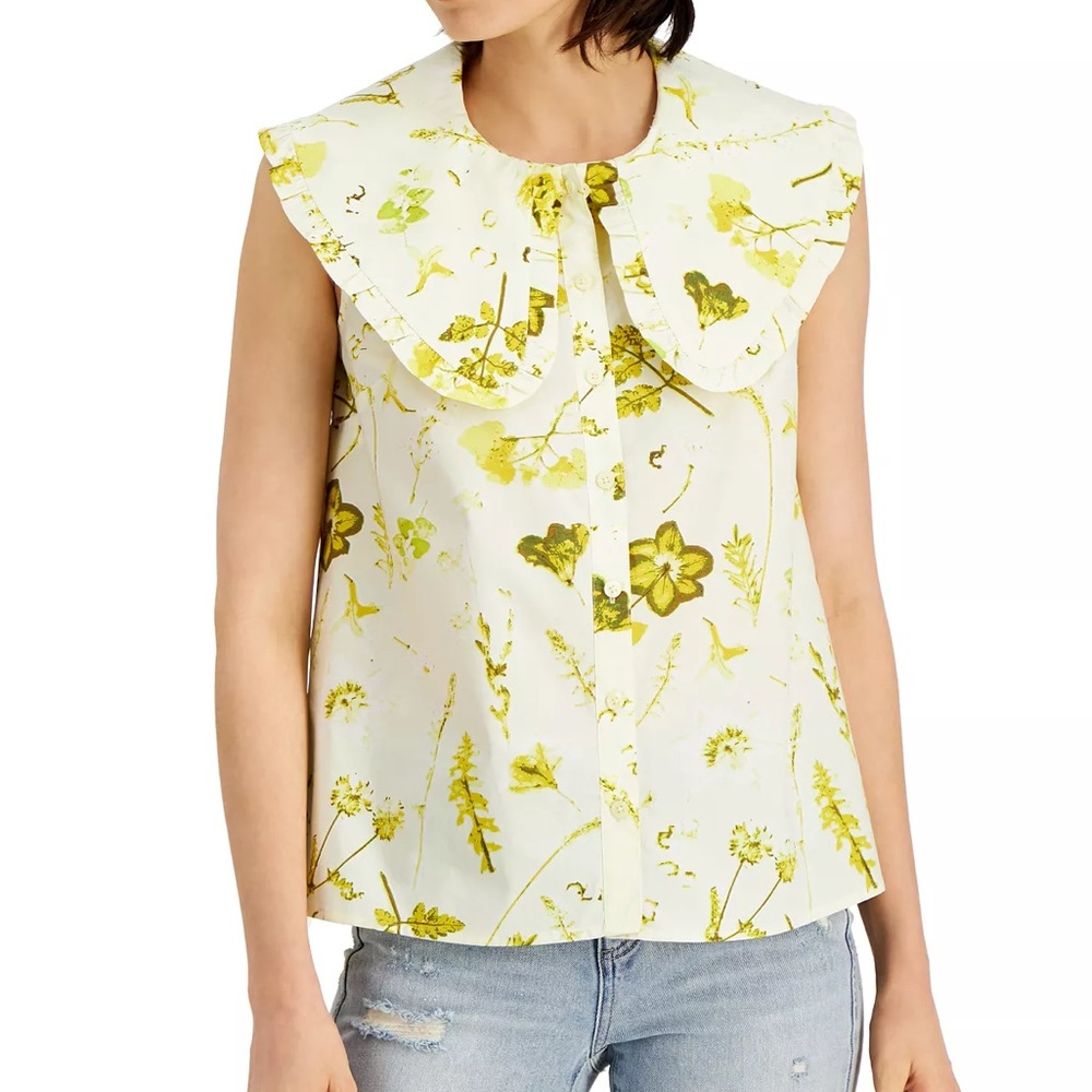 INC - Floral-Print Cotton Ruffle-Collar Top (Size: XXL) NWT